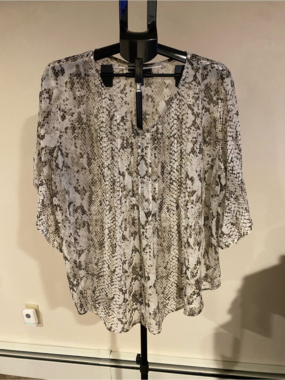 Style & Co. Snake-Print V-Neck Blouse in White & Brown